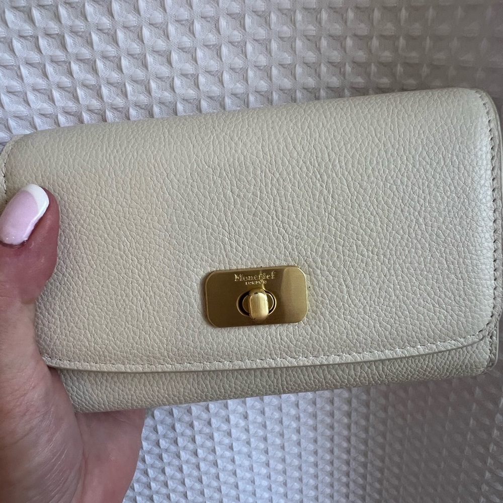 Moncrief Genuine Leather Wallet with Cream with Gold Clasp